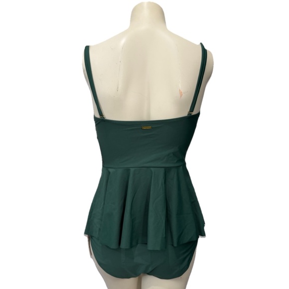 Nicole Miller 2Piece Bandeau Peplum Tankini Wicross Front Swim Green Woman’s M - Picture 2 of 13